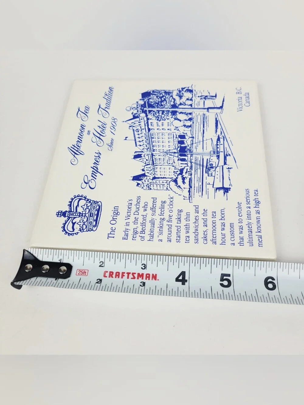 Empress Hotel Afternoon Tea Since 1908~Blue White Ceramic Tile 6×6~Victoria B.C.